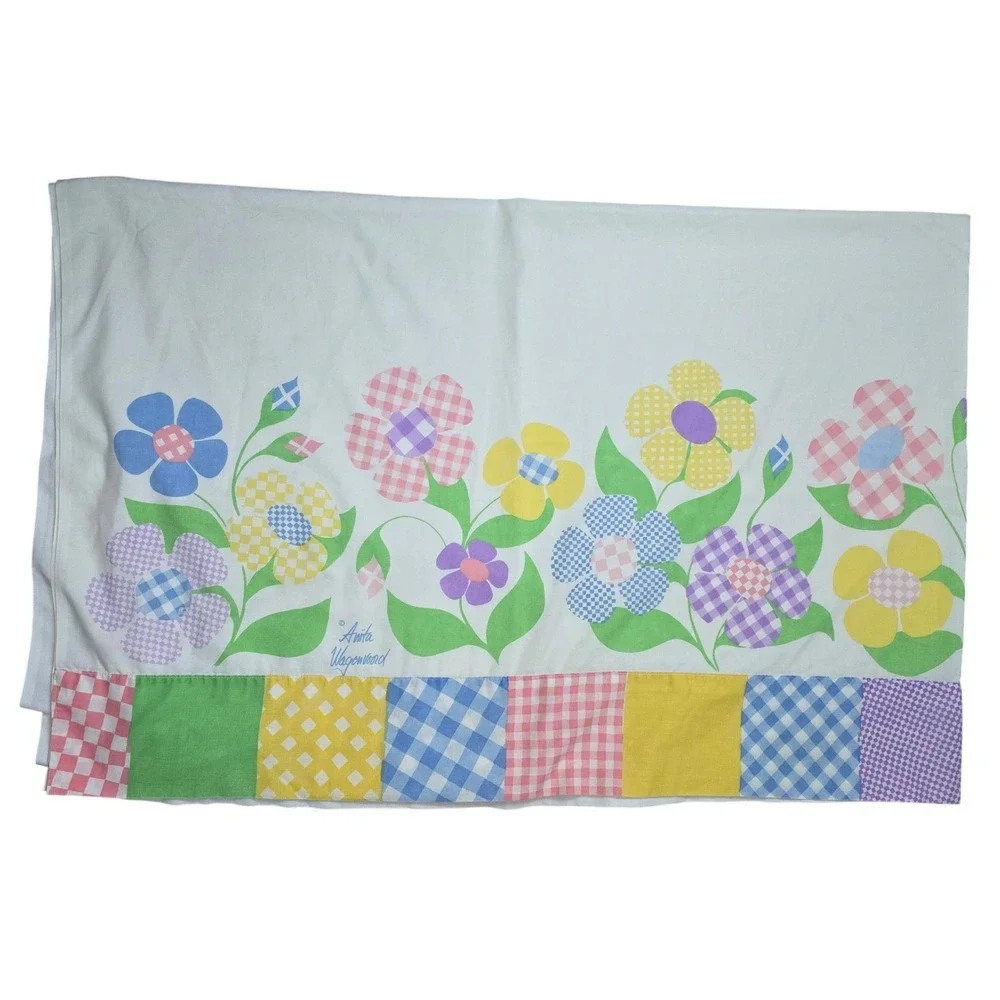VTG Burlington House Gold Star Twin Flat Sheet‎ Anita Wagenvoord Floral Gingham